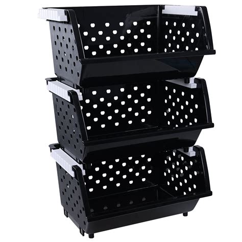 Anbers Open Front Organizer, 3 Pack Large Stackable Storage Baskets ...