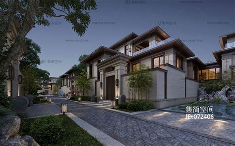 新中式联排别墅模型SU模型下载[ID:108675353]_建E室内设计网