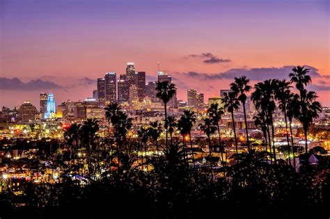 Los Angeles Skyline Photography - Downtown LA Palm Trees Night Art ...