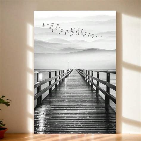 Canvas Art Poster Lake Wall Art For Aisle Corridor, PIY Black And White ...