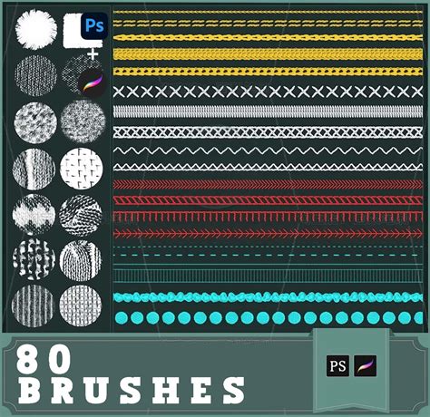 80 Stitching Procreate & Photoshop Brushes: Fabric Texture Brush Set - Etsy