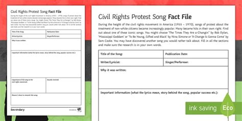 Civil Rights Protest Song Worksheet / Worksheet