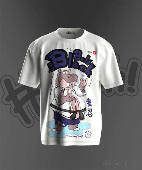 Hippo Black Belt Print T-shirt - White – Hamshi Wonders