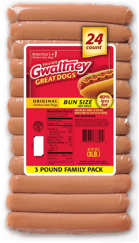 Gwaltney Original Bun Size Hot Dogs , 3 lbs — Goisco.com