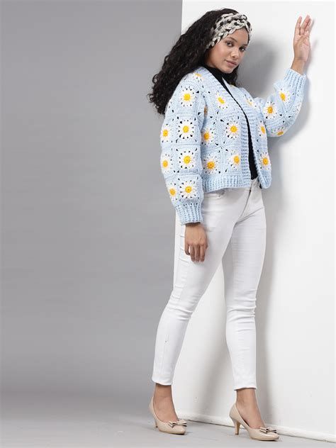 Daisy Granny Square Cardigan for Women - Blue