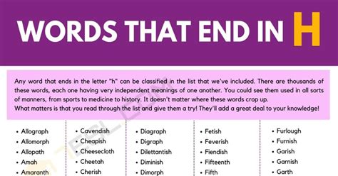 Words That End In H | Useful List of 500+ Words Ending in H • 7ESL