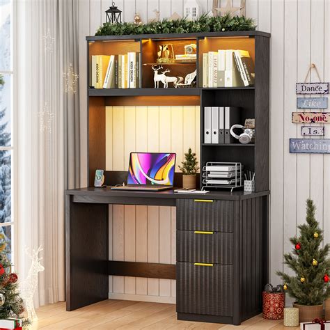 Ivy Bronx Modern Computer Desk With Pull-out Desk Lamp And Smart Led ...