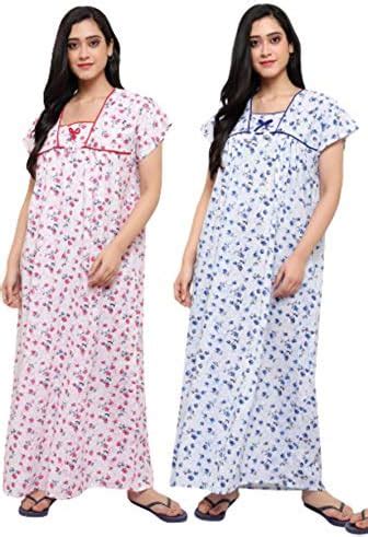 Buy CIERGE Women's Cotton Nighty (Free Size; Pack of 2) Multicolour at ...