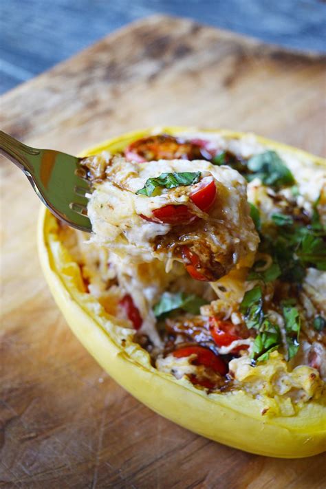 Creamy Stuffed Spaghetti Squash Recipe with Tomatoes, Basil, and ...