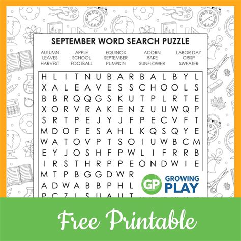 September Word Search Free Printable - Growing Play