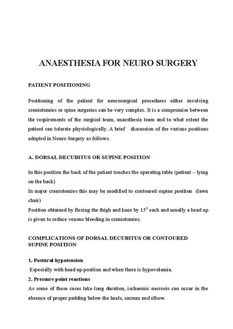 Anaesthesia for Neurosurgery - ANAESTHESIA FOR NEURO SURGERY PATIENT ...