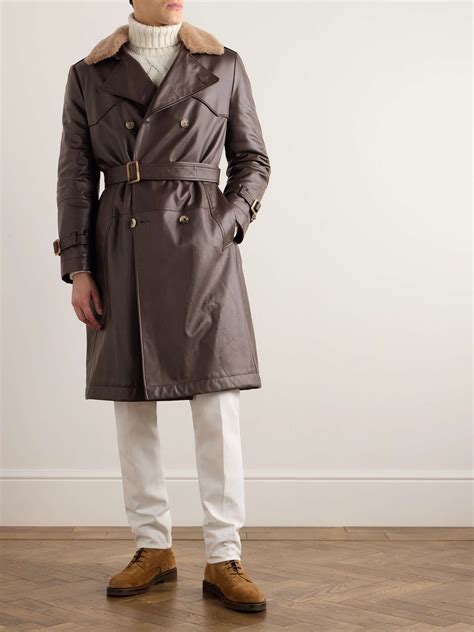 Brown Leather Trench Coat Men
