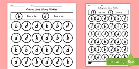 Confusing Letters Colouring Worksheet b and d