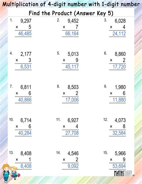 Multiplication of 4-digit number with 1 digit number Worksheets - Math ...