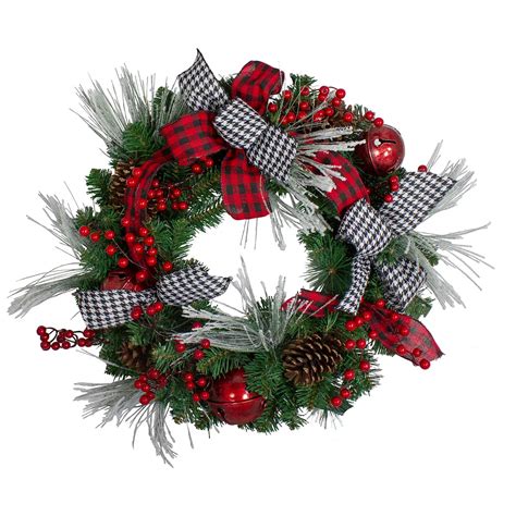 Northlight Plaid & Houndstooth & Red Berries Artificial Christmas Wreath