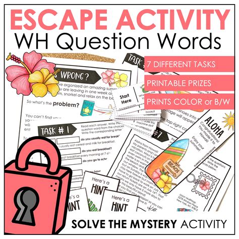 WH Question Escape Activity for ELL, EFL, ESL / Question Word ...