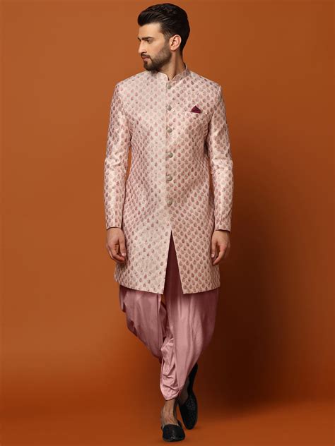Pink Jacquard Sherwani with Pink Dhoti – Kisah