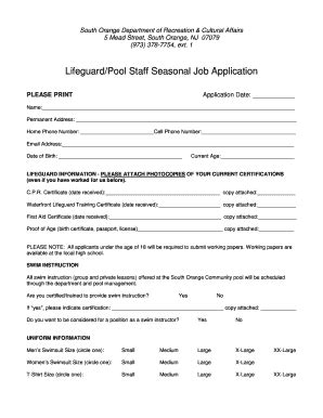 Lifeguard Job Application Form - Blank Fillable Template | Fill Out ...