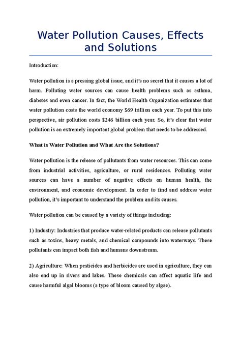 Water Pollution Causes, Effects and Solutions - Water Pollution Causes ...
