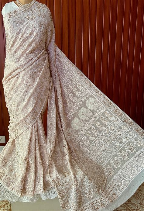 Powder peach Chikankari Gota Patti Saree