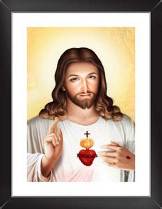 Synthetic Wood Framed Jejus Isa Masih Wall Poster With Framed, 13.5 ...