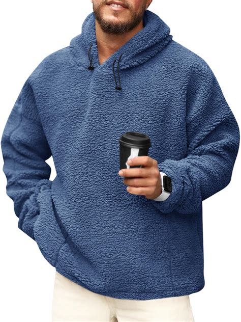 Runcati Mens Sherpa Hoodies Fleece Fuzzy Casual Pullover Long Sleeve ...