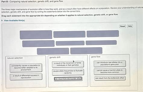 Solved Part B - ﻿Comparing natural selection, genetic drift, | Chegg.com