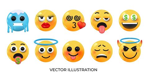 Premium Vector | Set of iemoji icons realistic yellow glossy 3d emoticons face on various topics ...