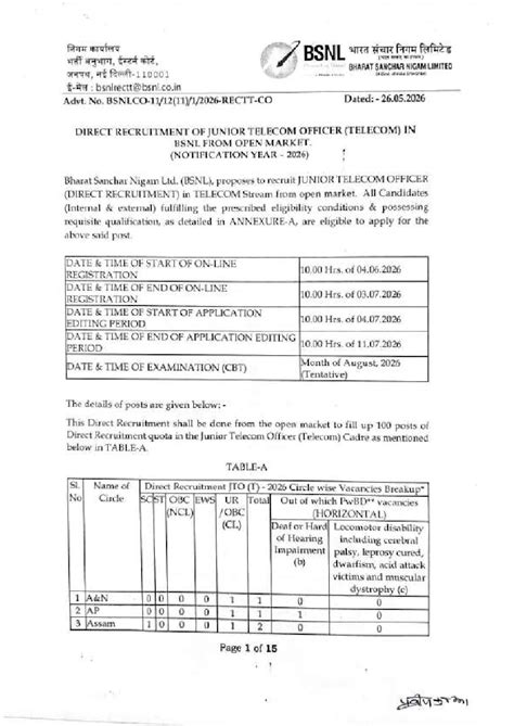 BSNL JTO 2026 Direct Recruitment Notification and Details - Studocu