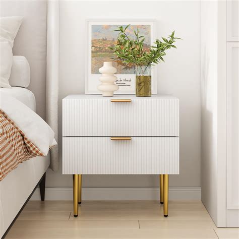 Semiocthome White Night Stand, Mid Century Modern NightStand with 2 ...