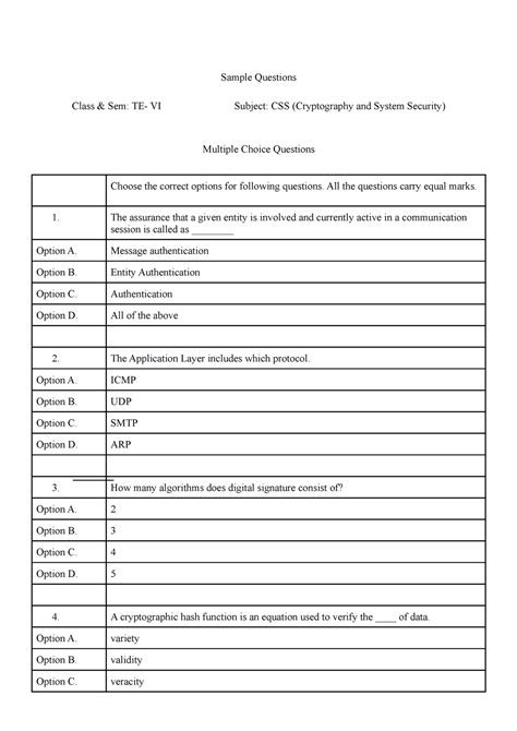 Comp Sem VI Cryptography and System Security+Sample Questions - Sample ...