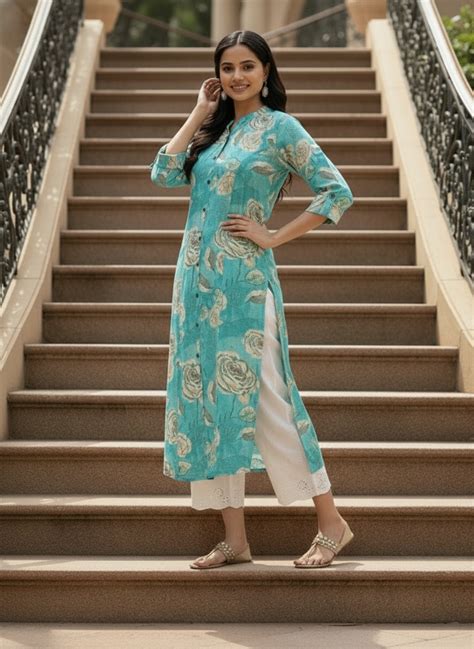 Blue Floral Printed Kurta – Amukti - The Women's Ethnic Fashion Store
