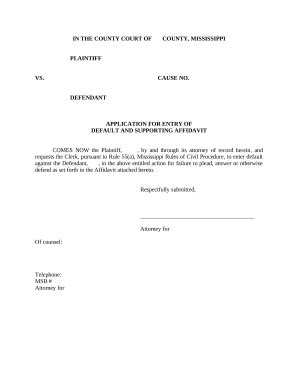 Application for Entry of Default - Affidavit - Motion - Entry of ...