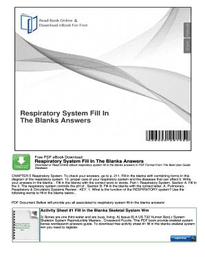The Respiratory System Worksheet Fill In The Blanks Answers - Fill and ...