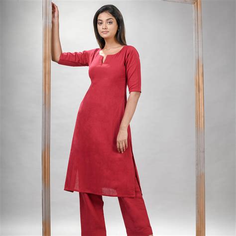 Red Cotton Bengal Handwoven Kurta Set – angoshobha