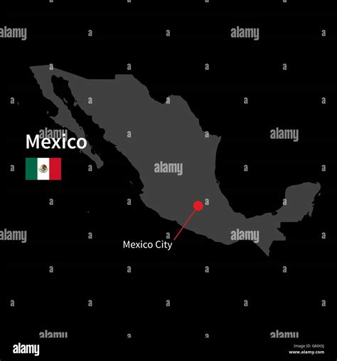 Detailed map of Mexico and capital city Mexico with flag on black ...