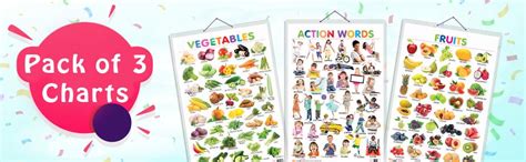 Set of 3 Fruits, Vegetables and Action Words Early Learning Educational ...