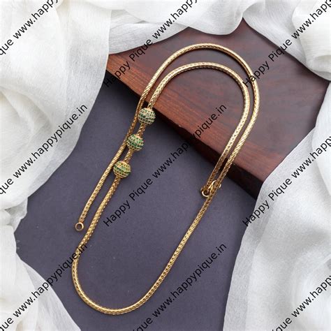 Real Gold Tone AD Balls Thali Mogappu Chain - Green – Happy Pique