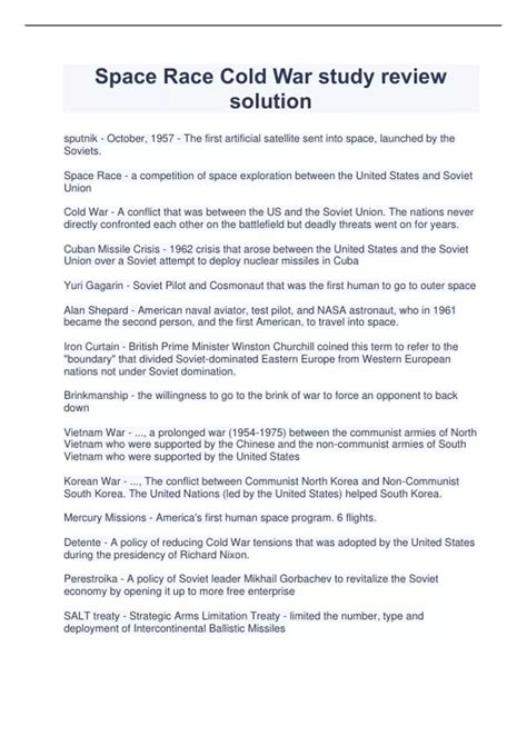 Space Race Cold War study review solution - Space Race Cold War - Stuvia US