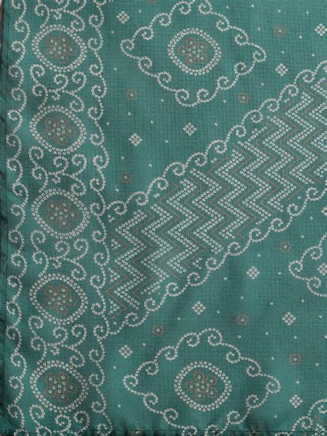 Buy Rama Green Printed Silk Blend A-Line Kurta With Trousers & Dupatta ...