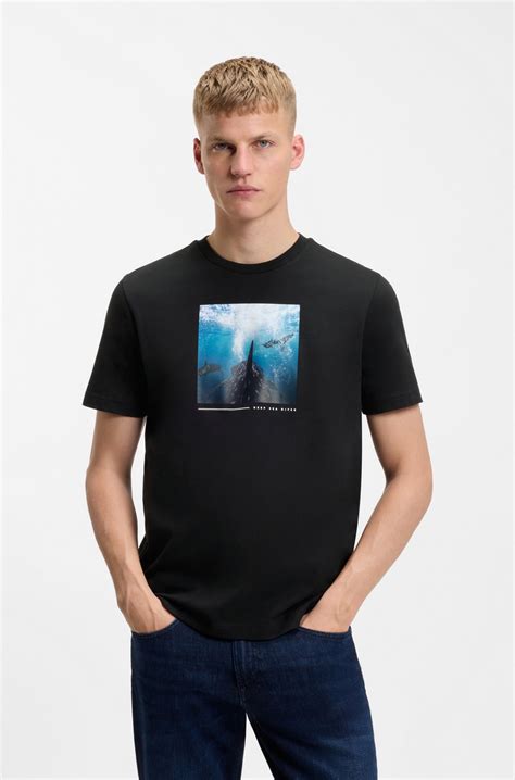 BOSS - Cotton-jersey T-shirt with printed artwork - Black