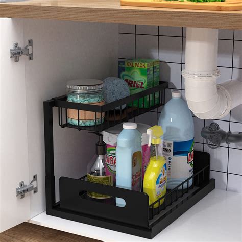 Under Sink Organizer, Bukfen Pull Out Cabinet Organizer 2-Tier Slide ...
