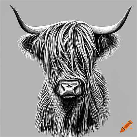 Pencil drawing of a scottish highland cow on Craiyon