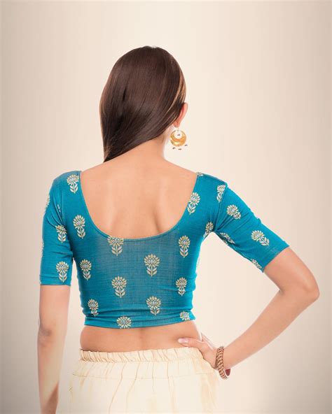 Advi Phool Rama Green Gray & Gold Butis Elbow Sleeve Blouse – Advi Blouses
