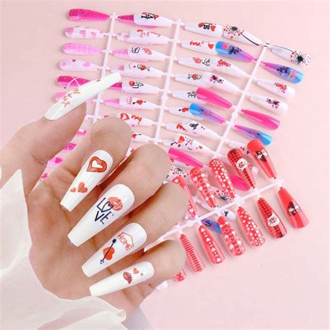 Press On Nails Medium Length Coffin Shape, Glossy Full Cover Reusable ...