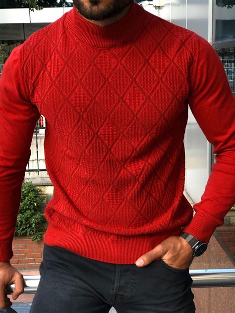 GentWith Virgin Red Slim Fit Mock Turtleneck Sweater - GENT WITH ...