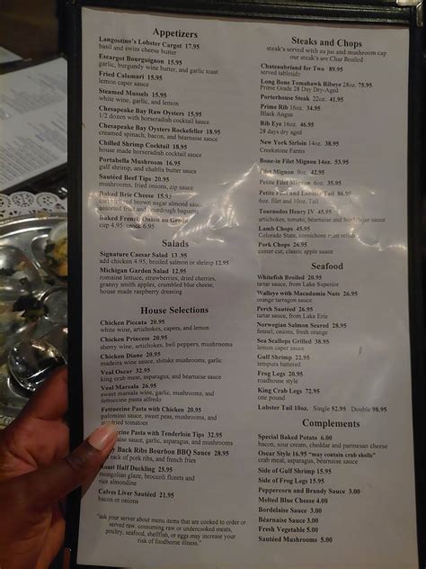 Menu at Mr. Paul's Chop House steakhouse, Roseville