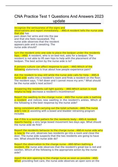 CNA Practice Test 1 Questions And Answers 2023 update - Cna - Stuvia US