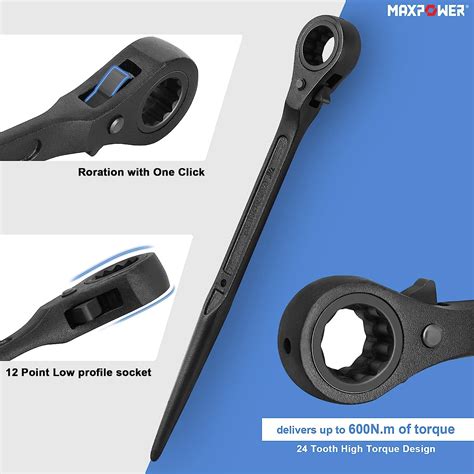 Buy MAXPOWER 2PCS Low Profile Ratchet Scaffold Wrench Set, 7/8 Inch x 3 ...