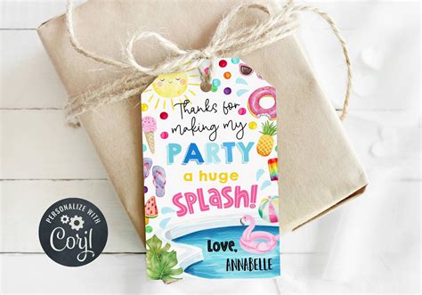Pool Party Favor Tag Template, Printable Summer Birthday Thank You Tags ...